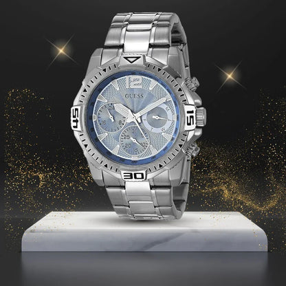 GUESS GW0056G2 Men’s Watch | Blue Dial Multifunction Chronograph | 43mm Stainless Steel Silver Bracelet Watch