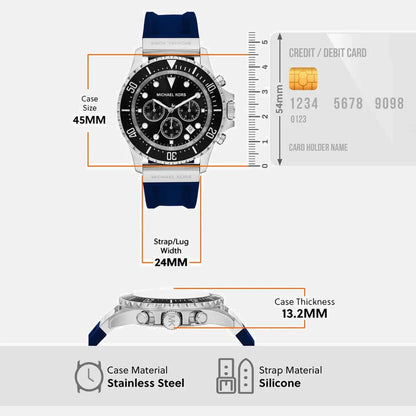 Michael Kors Everest MKO1160 Men’s Chronograph Watch – Black Dial, Blue Silicone Strap, 45mm Quartz