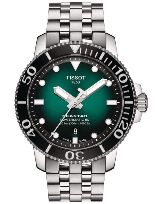 Tissot T1204071109101 Seastar 1000 Powermatic 80 | Green Dial Automatic Diver Watch | 300m Swiss Made Luxury Watch
