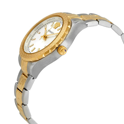 Versace V12030015 Hellenyium Women’s Watch | Silver Dial Two-Tone Stainless Steel | Swiss Quartz 35mm Luxury Watch