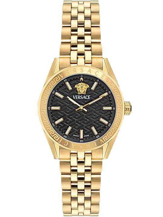 Versace VE8I00724 V-Code Women’s Watch | Black Dial Gold Stainless Steel Strap | Swiss Quartz 36mm Luxury Watch