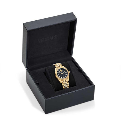 Versace VE8I00724 V-Code Women’s Watch | Black Dial Gold Stainless Steel Strap | Swiss Quartz 36mm Luxury Watch