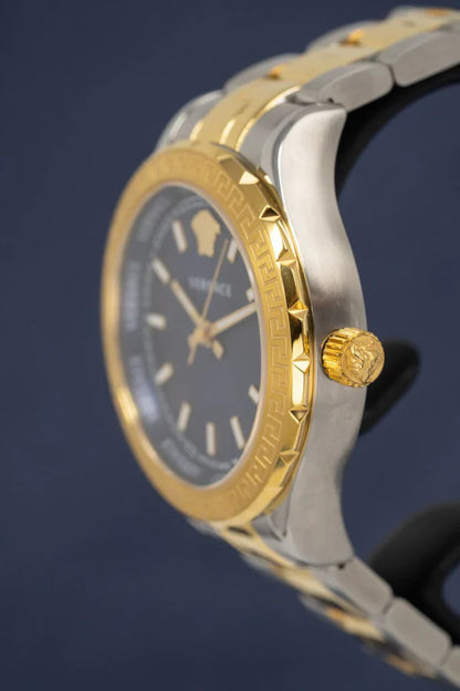 Versace V12060017 Hellenyium Women’s Watch | Blue Dial Two-Tone Stainless Steel | Swiss Quartz 35mm Luxury Watch