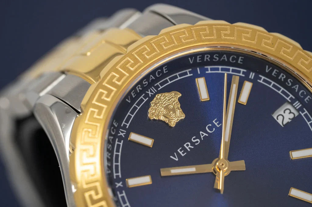 Versace V12060017 Hellenyium Women’s Watch | Blue Dial Two-Tone Stainless Steel | Swiss Quartz 35mm Luxury Watch