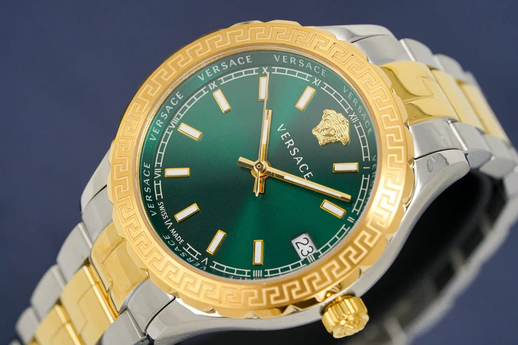 Versace V12050015 Hellenyium Women’s Watch | Green Dial Two-Tone Stainless Steel | Swiss Quartz 35mm Luxury Watch