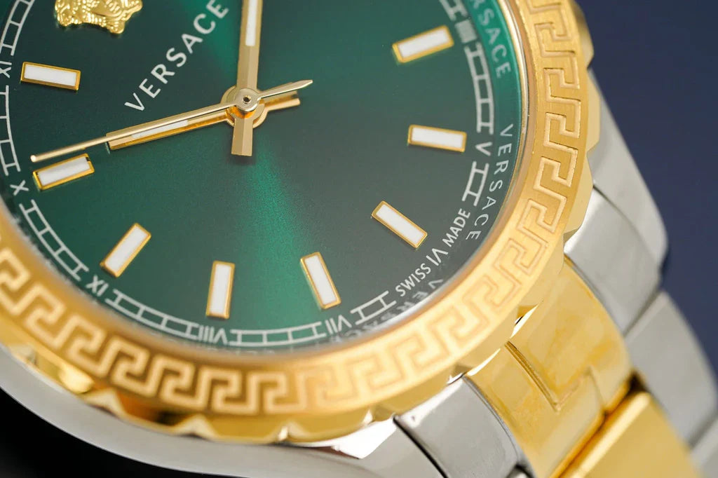 Versace V12050015 Hellenyium Women’s Watch | Green Dial Two-Tone Stainless Steel | Swiss Quartz 35mm Luxury Watch