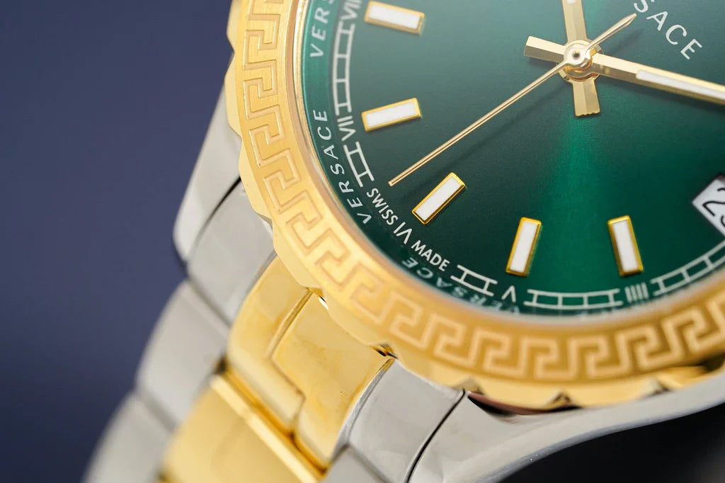 Versace V12050015 Hellenyium Women’s Watch | Green Dial Two-Tone Stainless Steel | Swiss Quartz 35mm Luxury Watch