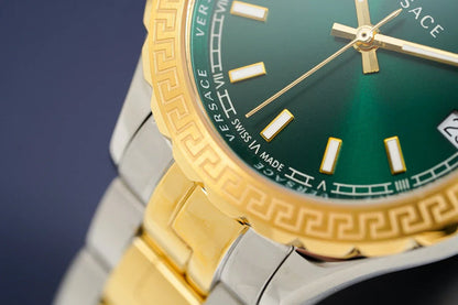 Versace V12050015 Hellenyium Women’s Watch | Green Dial Two-Tone Stainless Steel | Swiss Quartz 35mm Luxury Watch