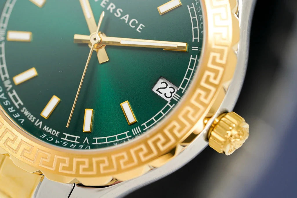Versace V12050015 Hellenyium Women’s Watch | Green Dial Two-Tone Stainless Steel | Swiss Quartz 35mm Luxury Watch
