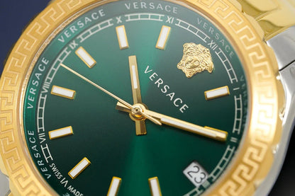 Versace V12050015 Hellenyium Women’s Watch | Green Dial Two-Tone Stainless Steel | Swiss Quartz 35mm Luxury Watch