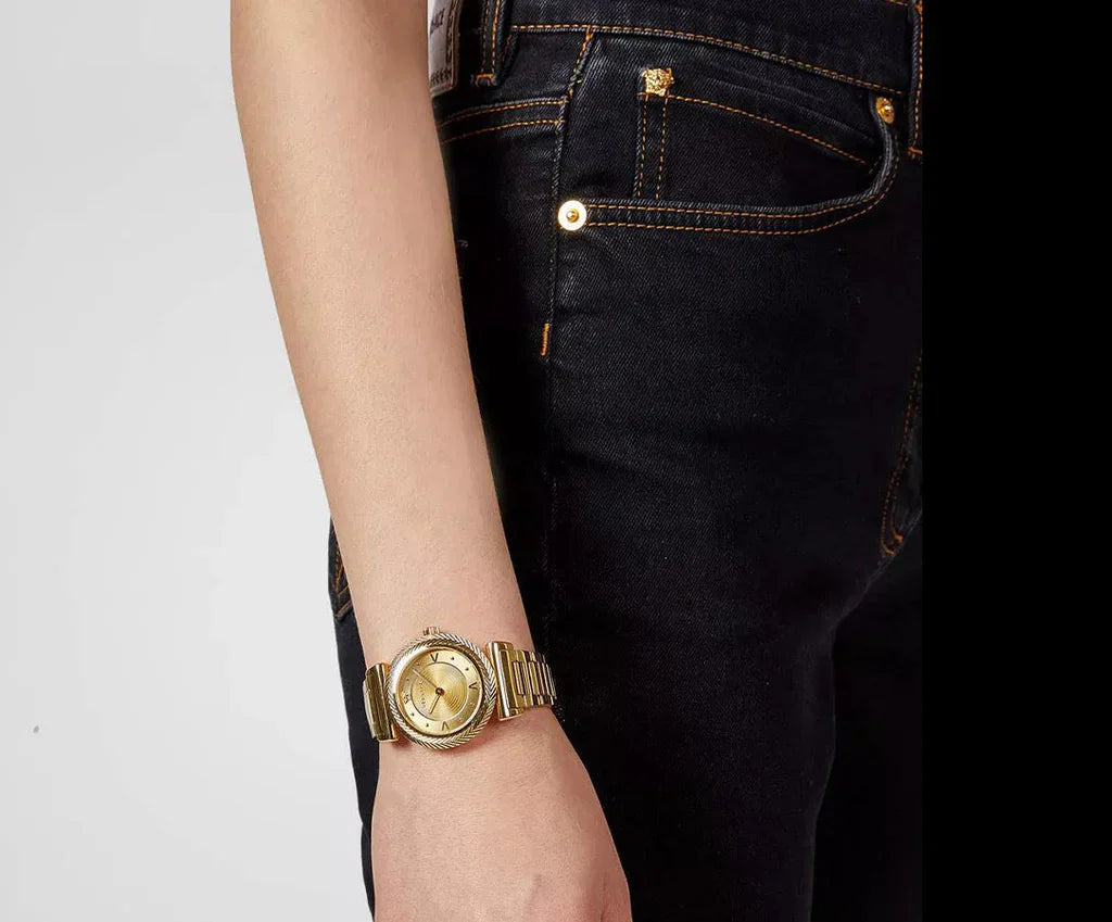 Versace VERE00618 V-Motif Women’s Watch | Gold Dial Gold Stainless Steel Strap | Swiss Made Luxury Watch