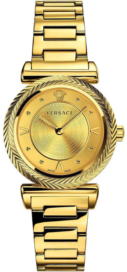 Versace VERE00618 V-Motif Women’s Watch | Gold Dial Gold Stainless Steel Strap | Swiss Made Luxury Watch