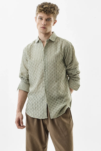 Snitch Light Green Slim Fit Textured Stripe Shirt for Men