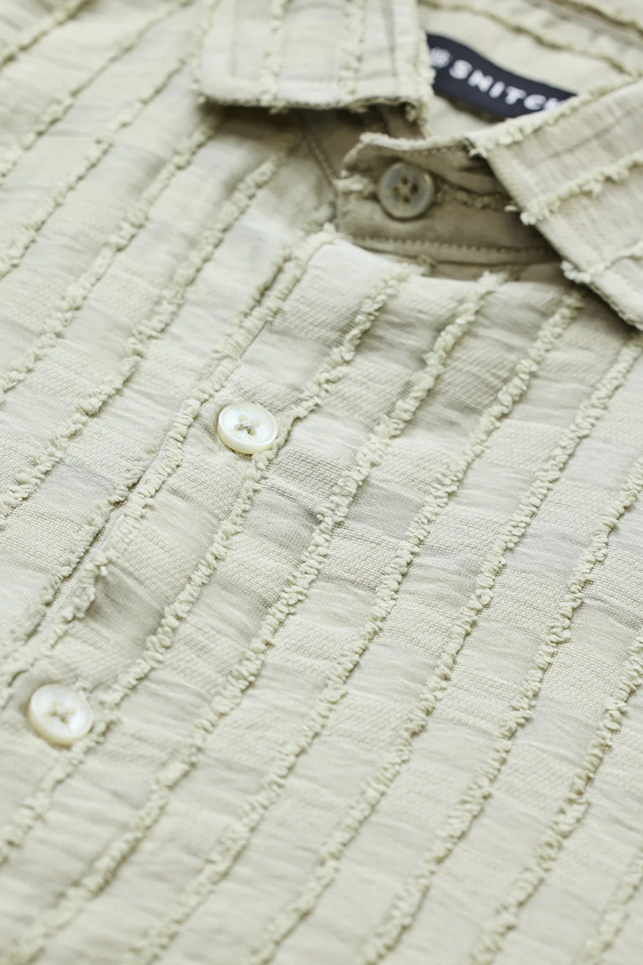 Snitch Light Green Slim Fit Textured Stripe Shirt for Men
