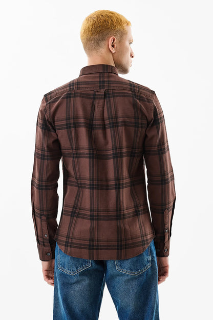 Snitch Brown Slim Fit Checkered Shirt for Men