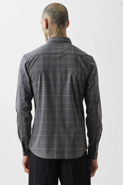 Snitch Grey Slim Fit Checkered Spread Collar Shirt for Men