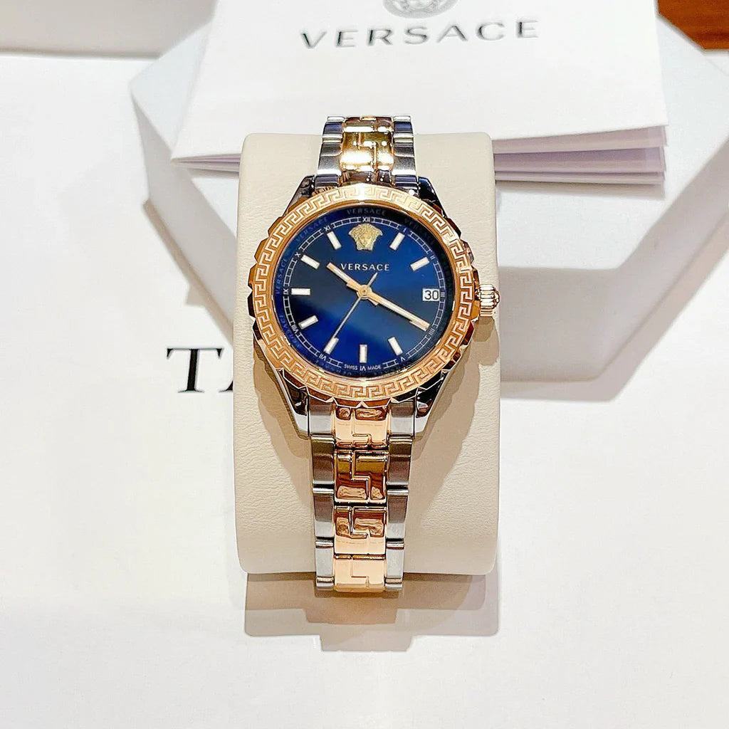 Versace V12060017 Hellenyium Women’s Watch | Blue Dial Two-Tone Stainless Steel | Swiss Quartz 35mm Luxury Watch