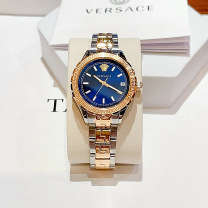 Versace V12060017 Hellenyium Women’s Watch | Blue Dial Two-Tone Stainless Steel | Swiss Quartz 35mm Luxury Watch